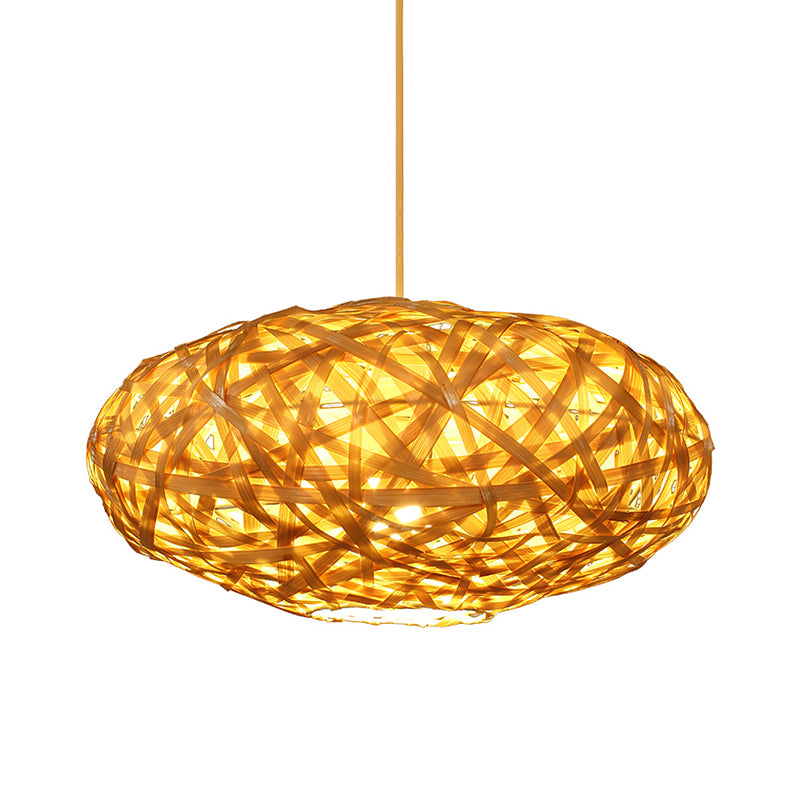 Ovale Bambus Deckenlampe Japanisch 1 Kopf Beige Hanges Leuchte für das Restaurant