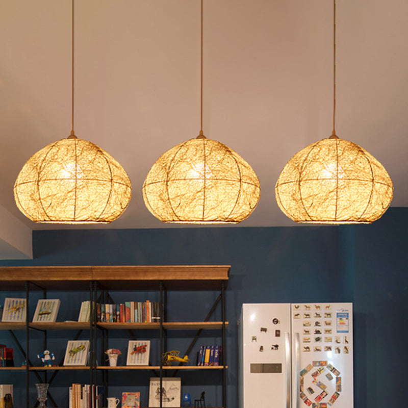 1 cabeza de comedor lámpara colgante asia beige luz de techo colgante con sombra de bambú de pera