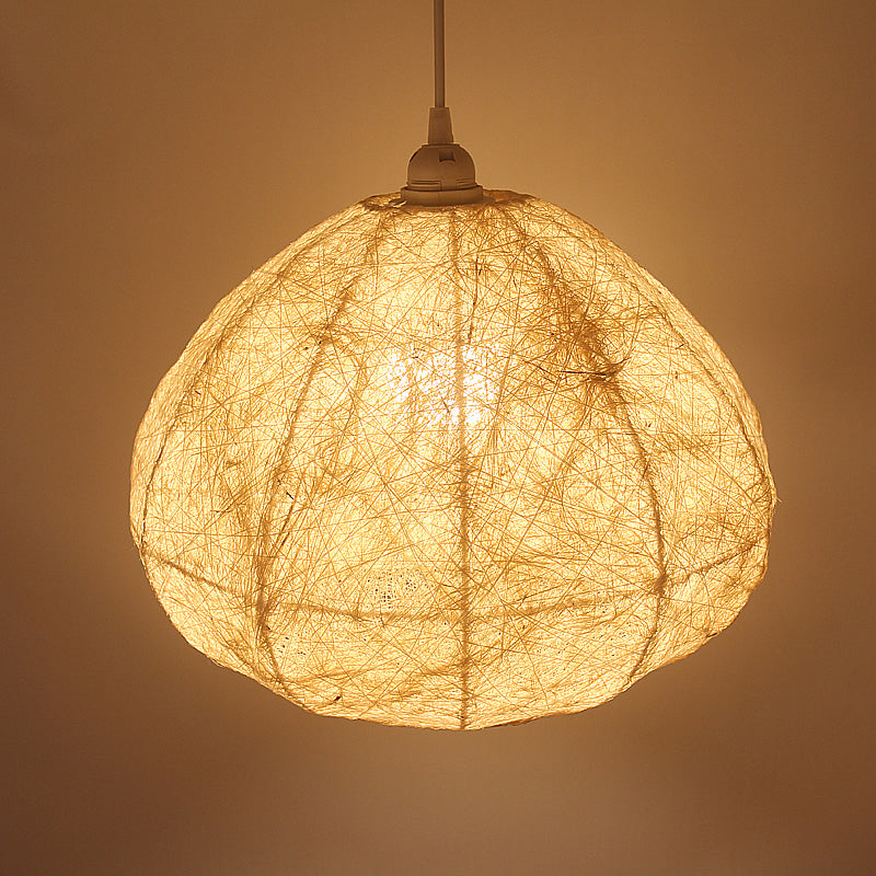 1 cabeza de comedor lámpara colgante asia beige luz de techo colgante con sombra de bambú de pera