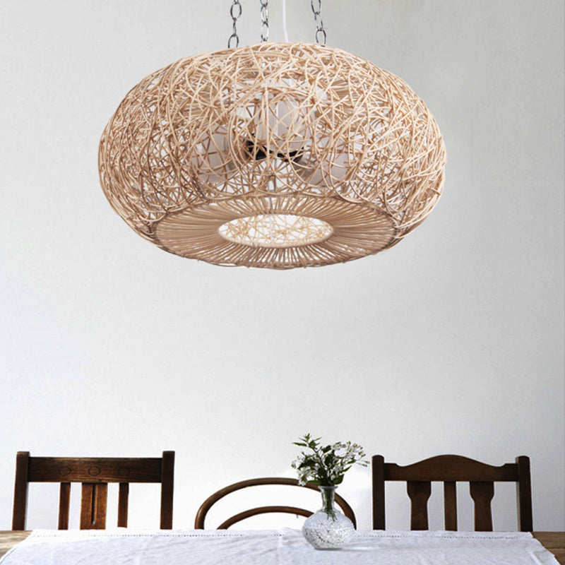 Lantaarn kroonluchter verlichting Japanse bamboe 3 bollen beige hanger verlichtingsarmatuur