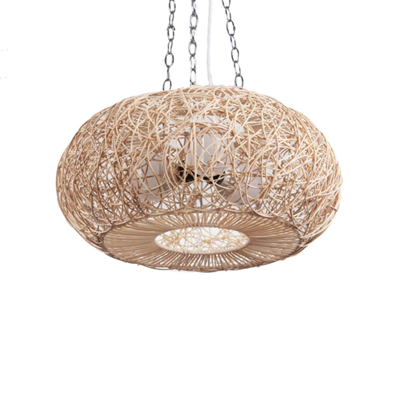 Lantaarn kroonluchter verlichting Japanse bamboe 3 bollen beige hanger verlichtingsarmatuur