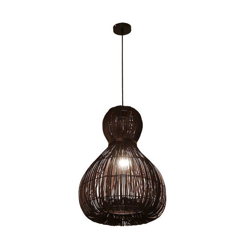 Lámina colgante de corte láser Rattan chino 1 bombilla de café de techo de café oscuro, 8 "/12" de ancho