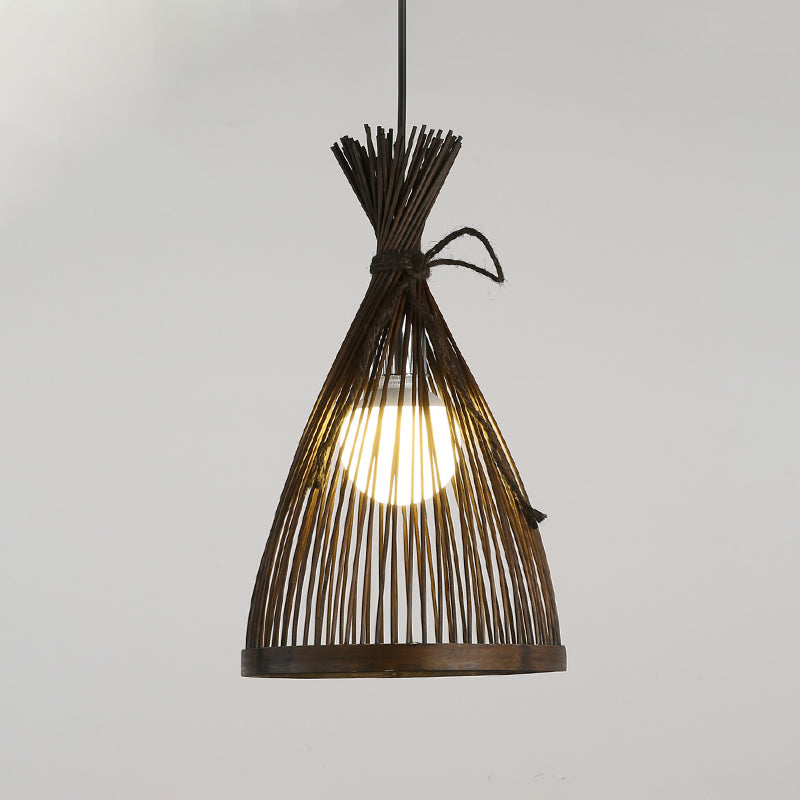 Plafond évasé Bamboo asiatique 8,5 "/ 12" de large 1 ampoule Dark Café Pendant Lighting