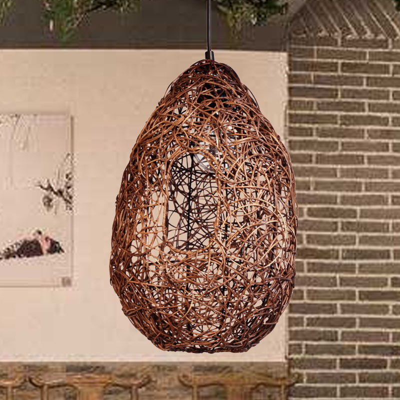 Rattan Hand-Worked Pendant Lighting Japanese 1 Bulb Ceiling Suspension Lamp in Brown