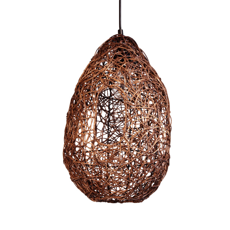 Rattan Hand-Worked Pendant Lighting Japanese 1 Bulb Ceiling Suspension Lamp in Brown