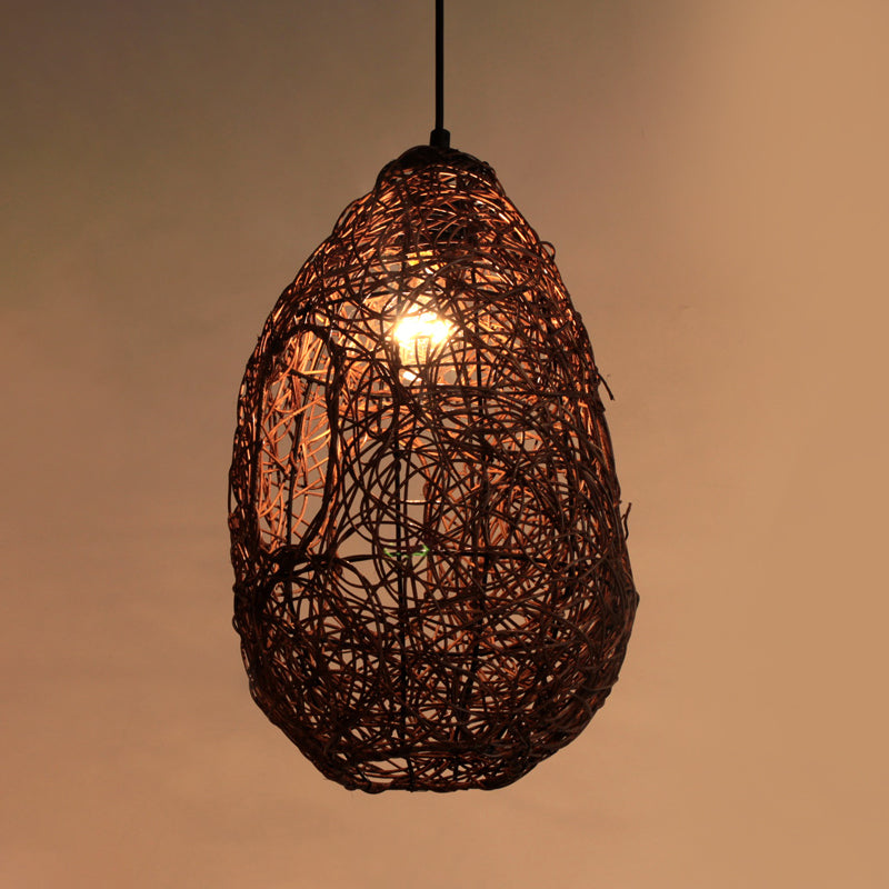 Rattan Hand-Worked Pendant Lighting Japanese 1 Bulb Ceiling Suspension Lamp in Brown