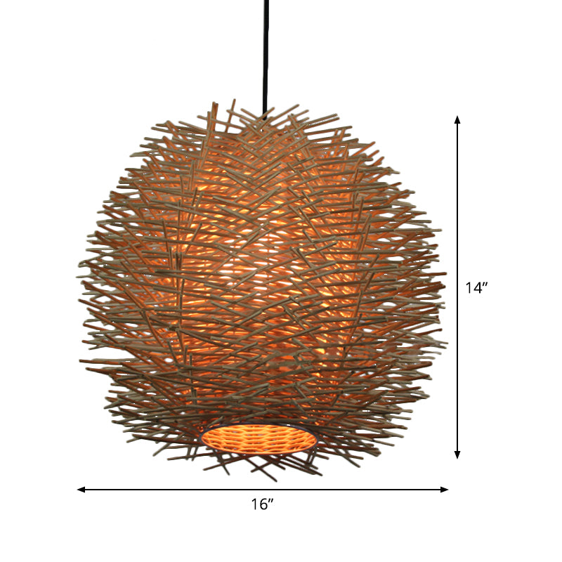 1 mit Glühbirnen handgefertigte Deckenleuchte Chinesische Rattan Hängsbeleuchtung in Beige
