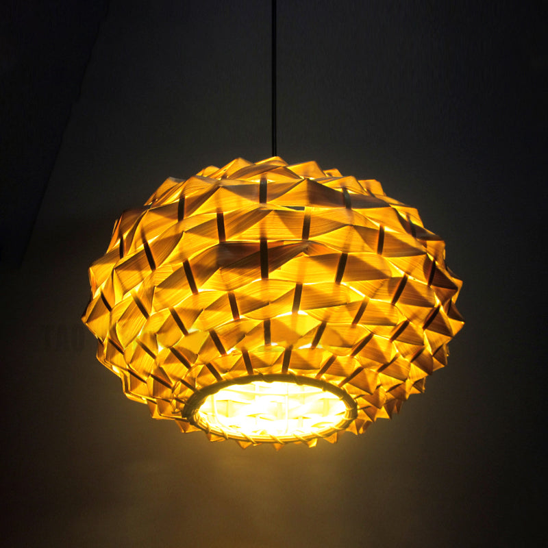Chinese 1 Head Hanging Light Beige Teardrop Pendant Lighting Fixture with Bamboo Shade
