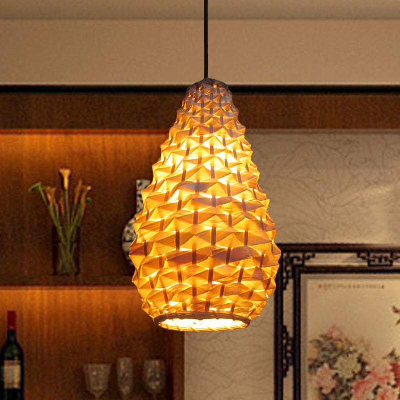 Jar Pendant Lighting Japanese Bamboo 1 Head 8"/16" Wide Beige Ceiling Suspension Lamp