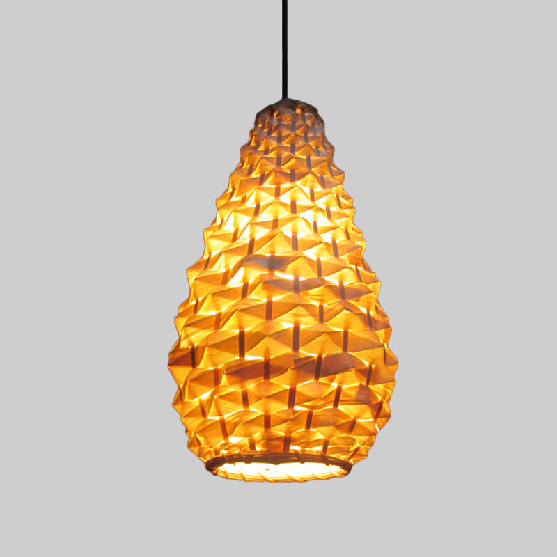 Jar Pendant Lighting Japanese Bamboo 1 Head 8"/16" Wide Beige Ceiling Suspension Lamp
