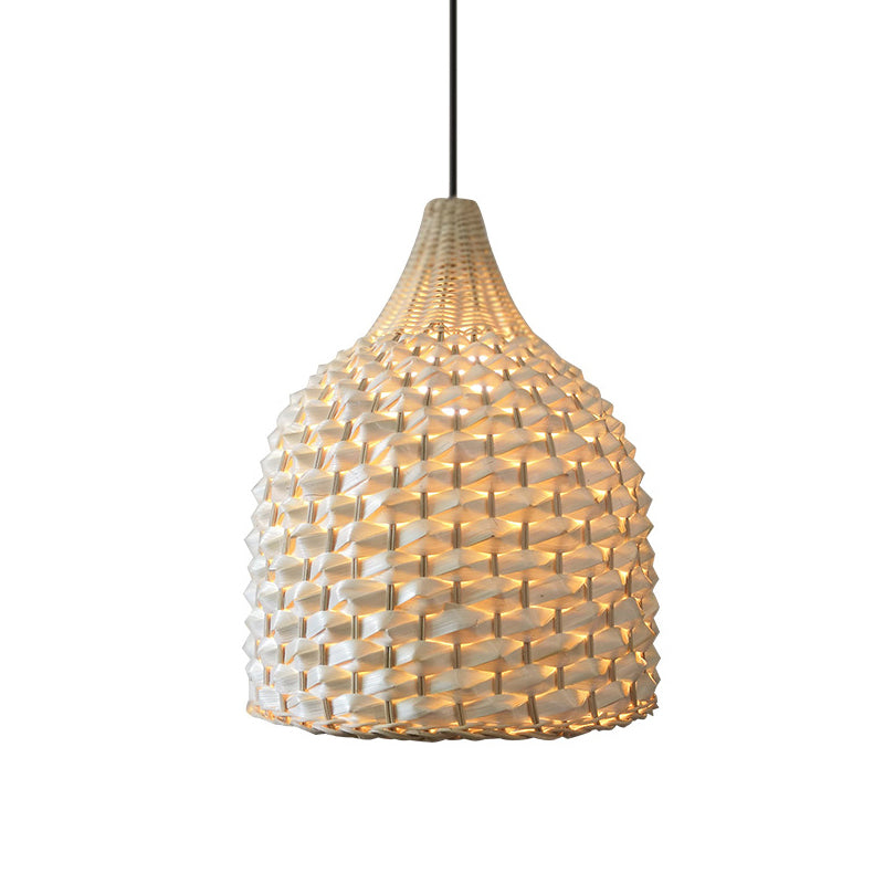 Chinese Hand-Worked Hanging Light Bamboo 1 Bulb Suspended Lighting Fixture in Beige