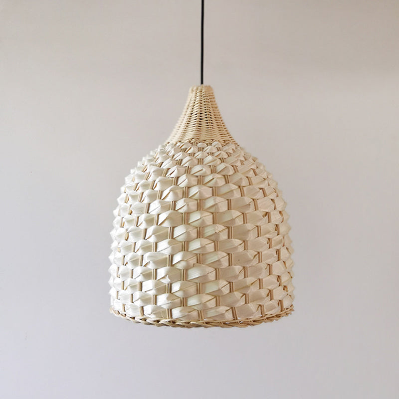 Chinese Hand-Worked Hanging Light Bamboo 1 Bulb Suspended Lighting Fixture in Beige