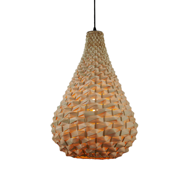 Gourd Pendant Lighting Japanese Bamboo 1 Head Beige Hanging Ceiling Light, 8.5"/14" Wide