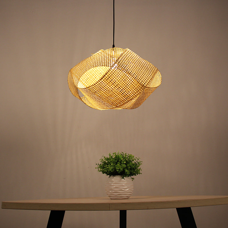 Swirl Down Lighting Bamboo japonais 16 "/19,5" de large 1 tête de lin plafond lampe à suspension