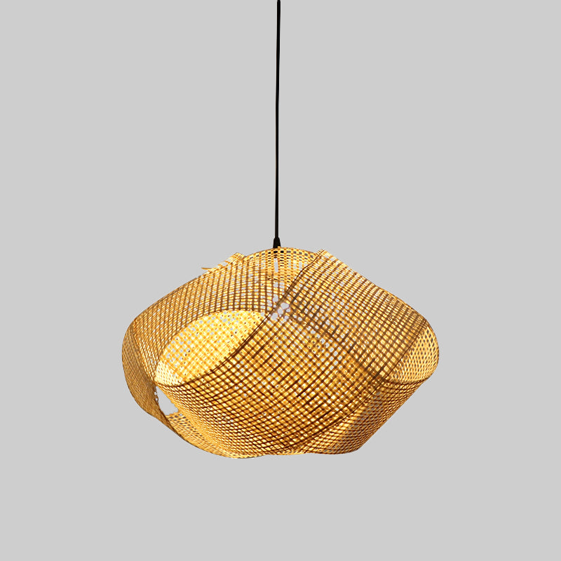 Swirl Down Lighting Bamboo japonais 16 "/19,5" de large 1 tête de lin plafond lampe à suspension