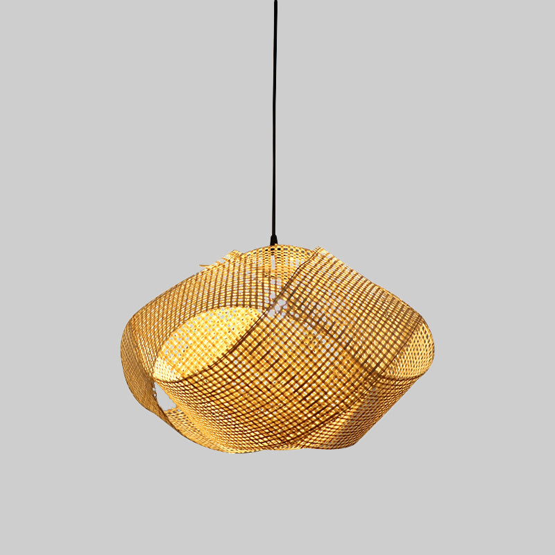 Swirl Down Lighting Japanese Bamboo 16"/19.5" Wide 1 Head Flaxen Ceiling Suspension Lamp