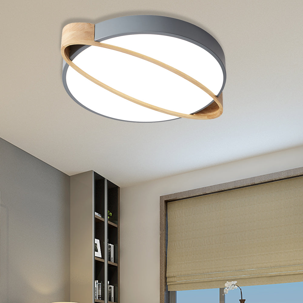 Orbit Design plafonnier nordique acrylique chambre à coucher LED Fluorescent blanc / vert / gris avec insert en bois ovale 16 "/ 19.5" / 23.5 "W