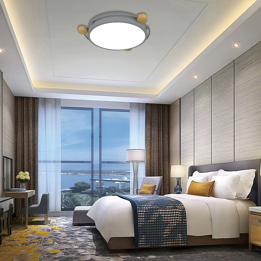 Plafonnier nordique orbital fin en fer pour chambre à coucher, 16/19.5/23.5 pouces de large, lampe LED encastrée en vert/gris/blanc-bois