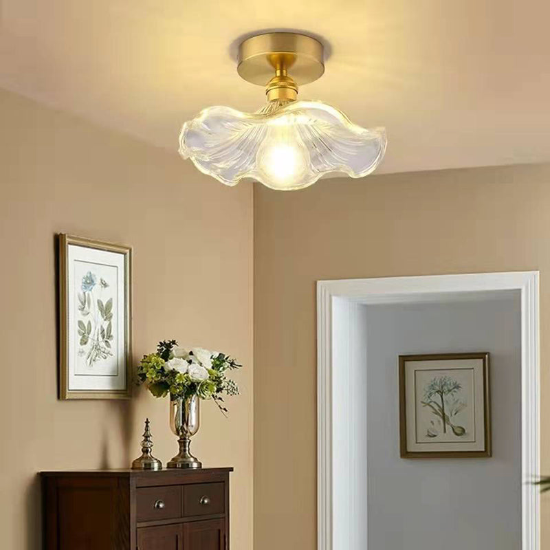 Industrial Scalloped Flush Mount Ceiling Lights Glass 1 Light Semi Flush Light