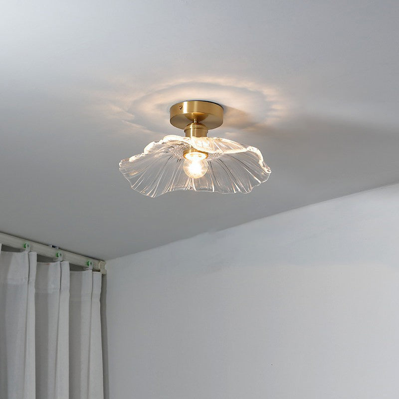 Industrial Scalloped Flush Mount Ceiling Lights Glass 1 Light Semi Flush Light