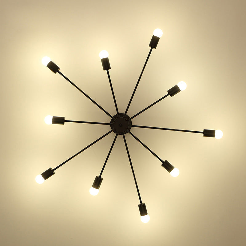 Industrial Classic Semi Flush Mount Wrought Iron Radial Ceiling Light for Interior Spaces