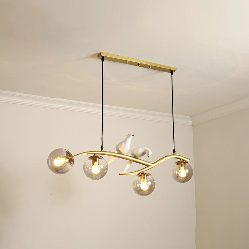 Modern Creative Globe Island Light Wrought Iron 4-Light Pendant Light with Glass Shade