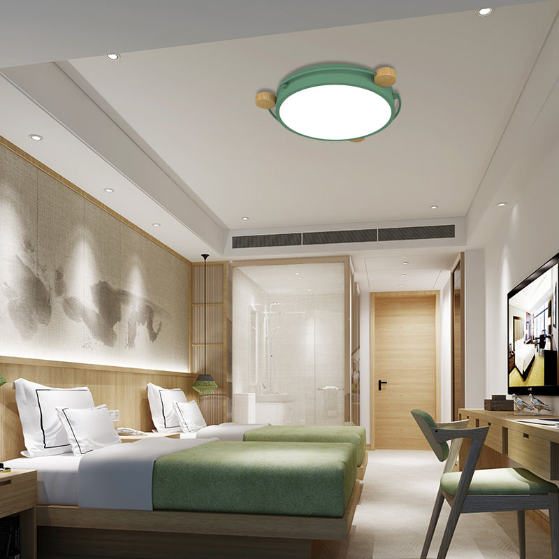 Plafonnier nordique orbital fin en fer pour chambre à coucher, 16/19.5/23.5 pouces de large, lampe LED encastrée en vert/gris/blanc-bois