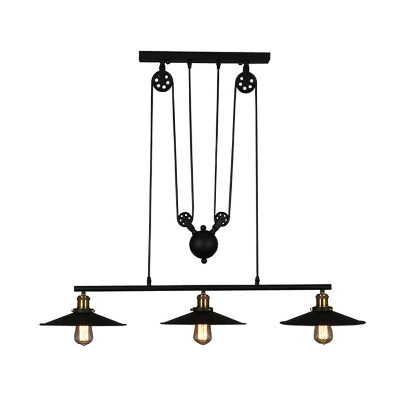 Cone Island Chandelier Industrial Kitchen Island Lighting Metal 3 Light Chandelier in Black