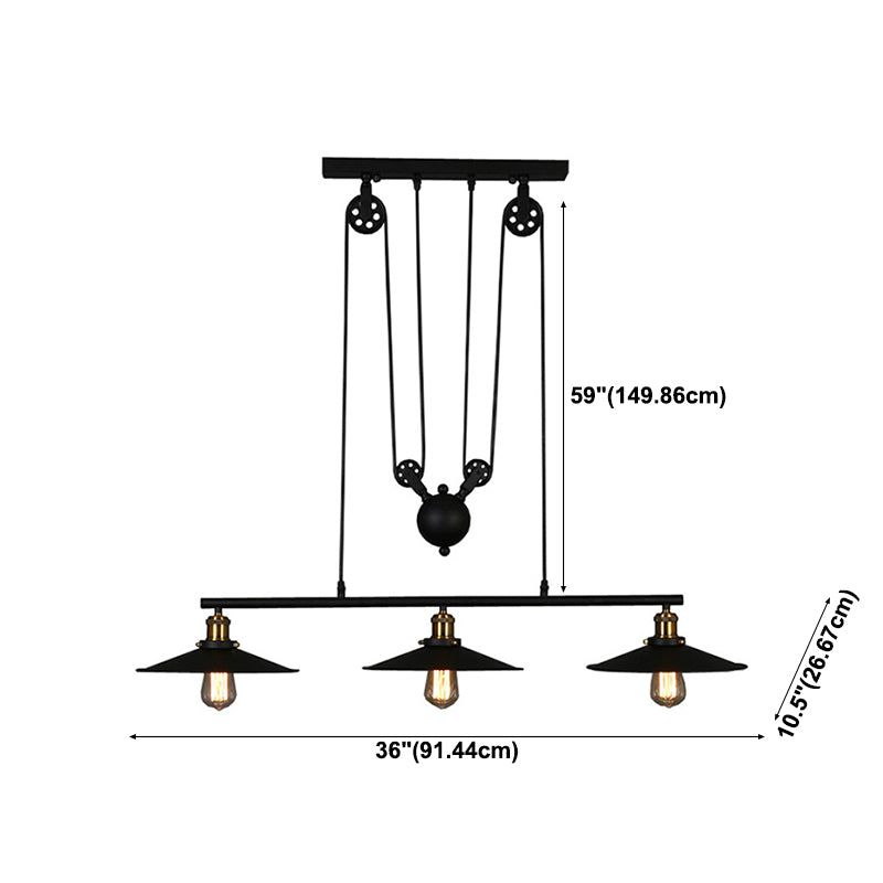 Cone Island Chandelier Industrial Kitchen Island Lighting Metal 3 Light Chandelier in Black