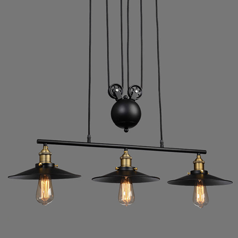Cone Island Chandelier Industrial Kitchen Island Lighting Metal 3 Light Chandelier in Black