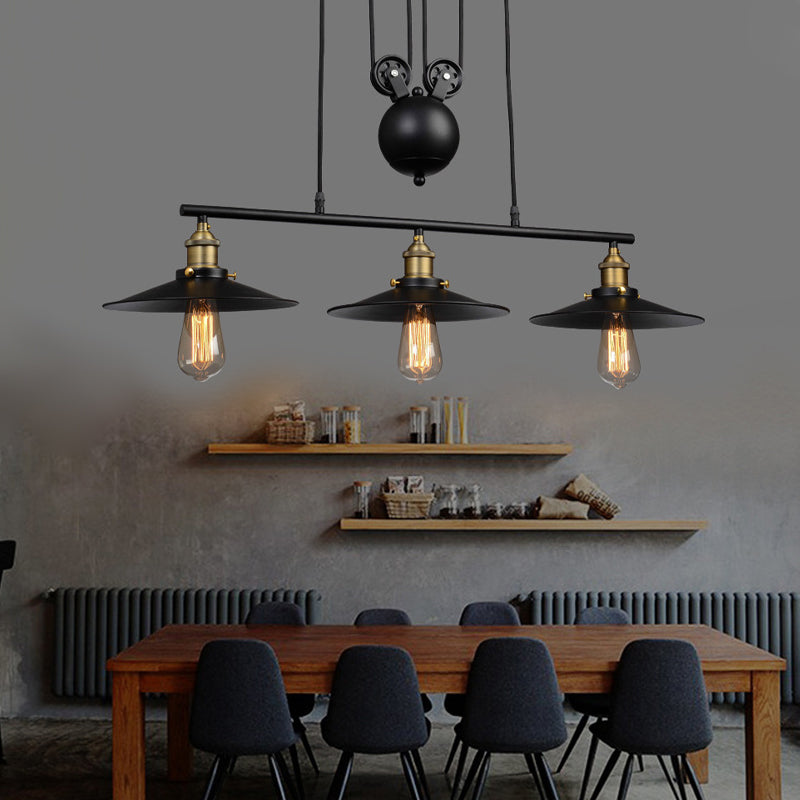 Cone Island Chandelier Industrial Kitchen Island Lighting Metal 3 Light Chandelier in Black