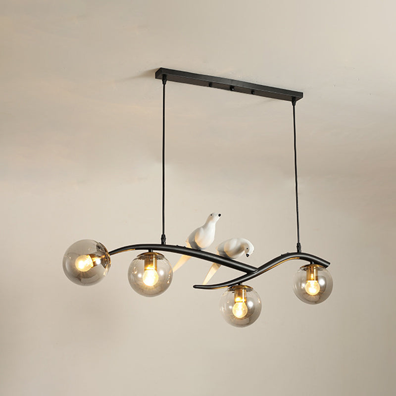 Glass Globe Island Light in Modern Luxury Style Lacquered Iron Pendant Light for Dining Room