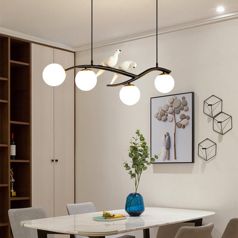 Glass Globe Island Light in Modern Luxury Style Lacquered Iron Pendant Light for Dining Room