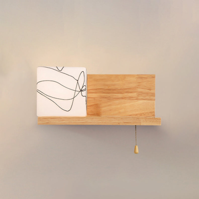 Pronzo a parete singolo in legno in moderna lampada da parete rettangolare in vetro in vetro per spazi interni