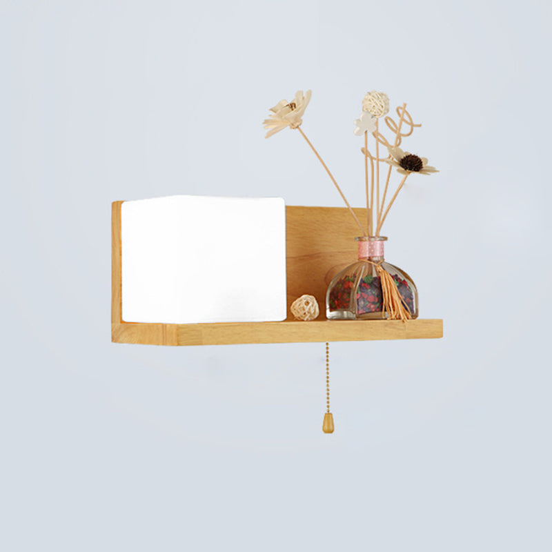 Pronzo a parete singolo in legno in moderna lampada da parete rettangolare in vetro in vetro per spazi interni