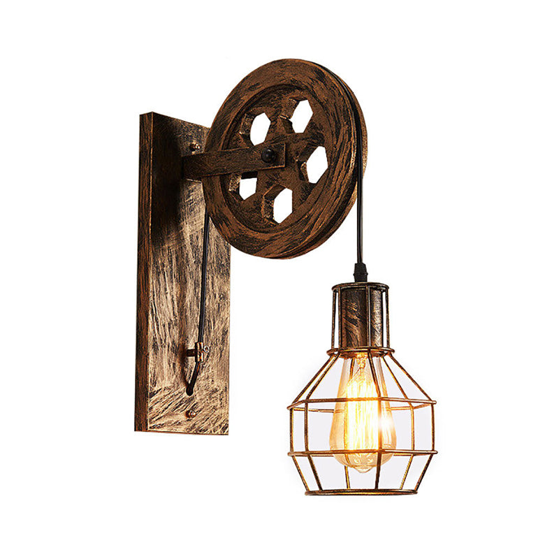 Pulley Wall Sconce Industrial Wall Lights Metal 1 Light Sconce Lighting Fixtures