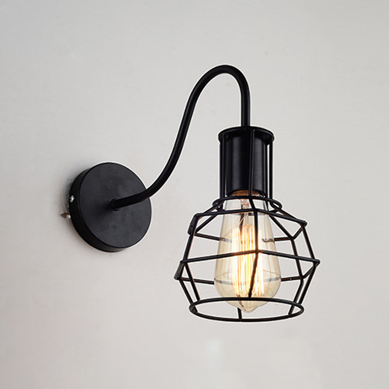Cage Wall Sconce Industrial Wall Lights Metal 1 Light Sconce Light Fixtures in Black