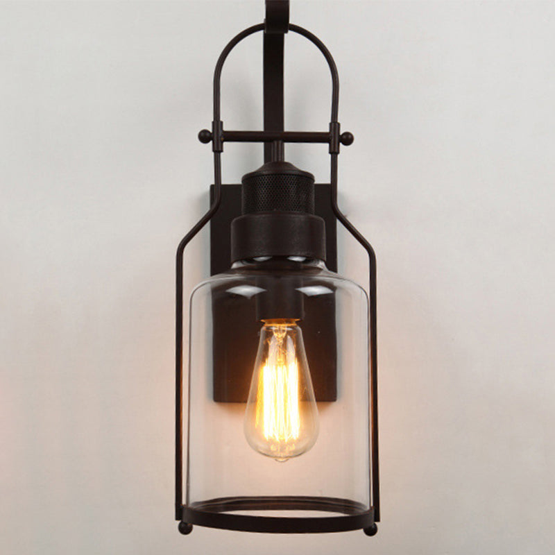 Industrial Retro Single Wall Sconce Wrought Iron Wall Lamp with Clear Glass Shade