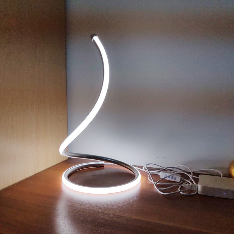 Curved Task Lighting Minimalist Acrylic LED Night Table Lamp in Gold/Silver, White/Warm Light