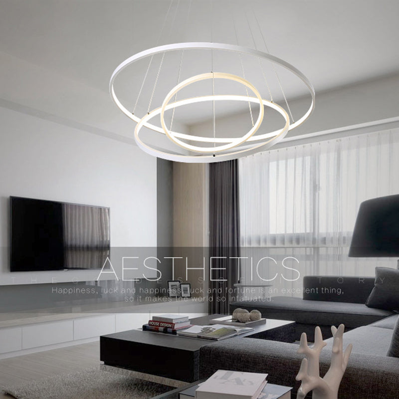 Modern Style Multi-Tier Pendant Chandelier Metal Mutil Lights Suspended Lighting Fixture in White