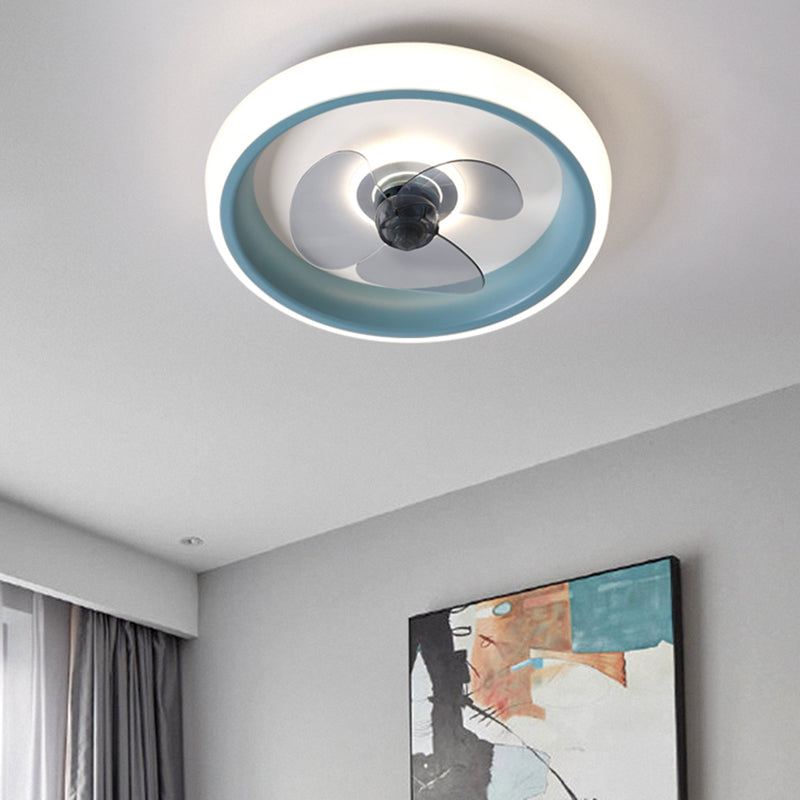 Modern beknopte led plafondventilator licht smeedijzeren cirkelvormige spoelbevel met acryl schaduw
