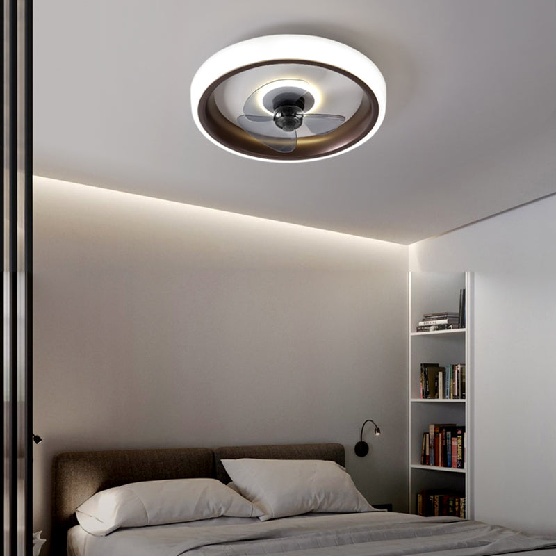 Modern beknopte led plafondventilator licht smeedijzeren cirkelvormige spoelbevel met acryl schaduw