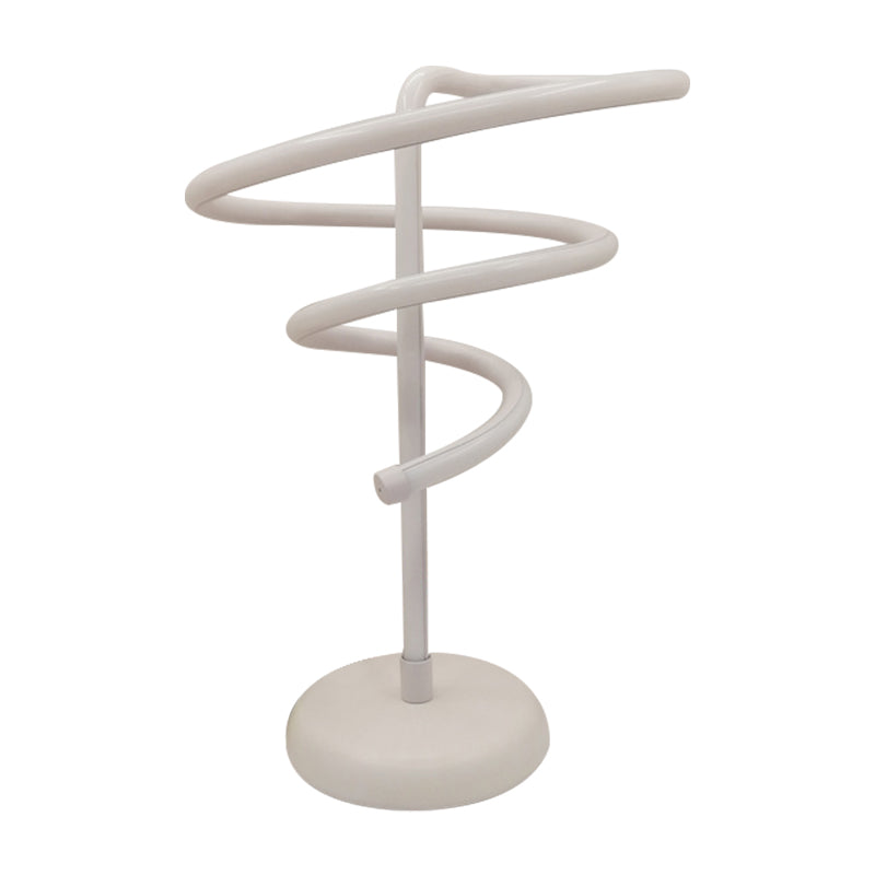 White Swirly Task Lighting Minimalist LED Acrylic Small Desk Lamp with Circle Metal Base, Wam/White Light