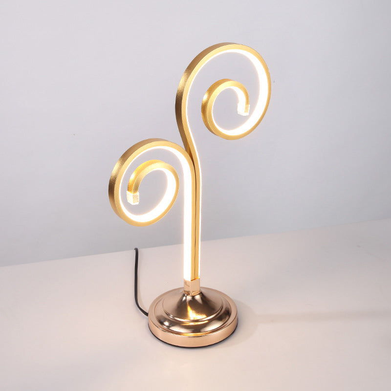 Acrylic Curved Task Lighting Modernism LED Gold Night Table Lamp with Round Metal Base, Warm/White Light