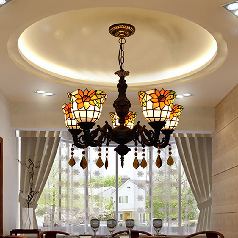 Lustre de style tiffany 5 lumières vitrail