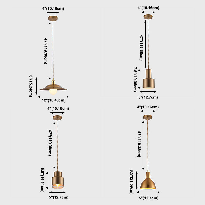 Modern Shaded Hanging Pendant Light Metal Dinning Room Suspended Lighting Fixture in Gold