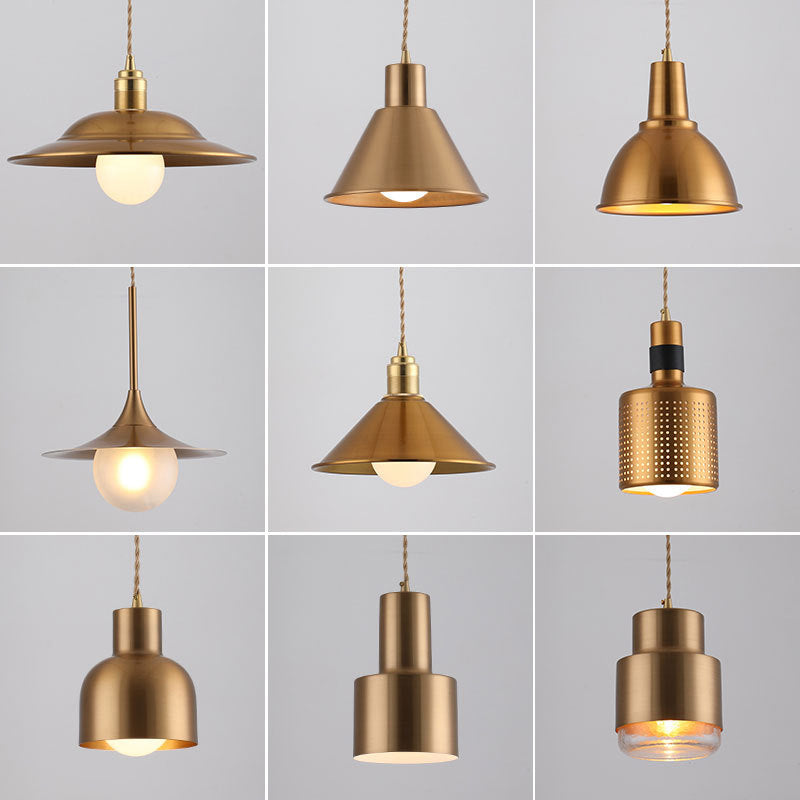 Modern Shaded Hanging Pendant Light Metal Dinning Room Suspended Lighting Fixture in Gold