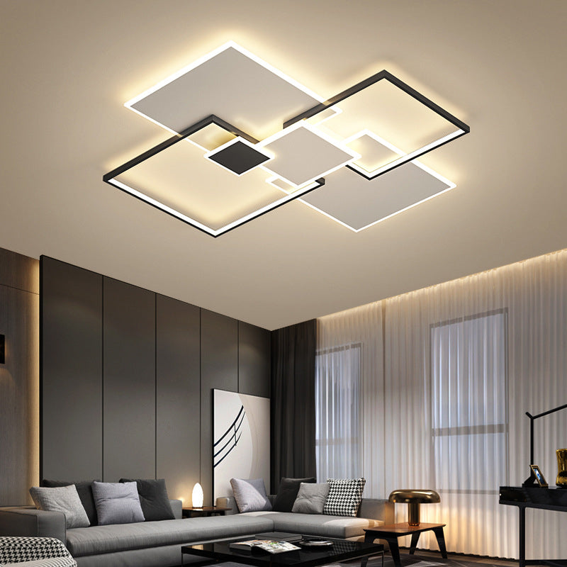 Lámpara de techo cuadrada, lámpara de techo LED de metal simple para dormitorio, montaje empotrado, color negro