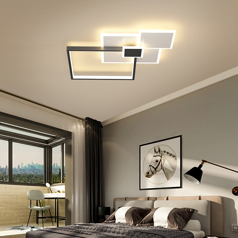 Squares Ceiling Light Fixture Simple Metal LED Bedroom Flush Mount Ceiling Fixture in Black