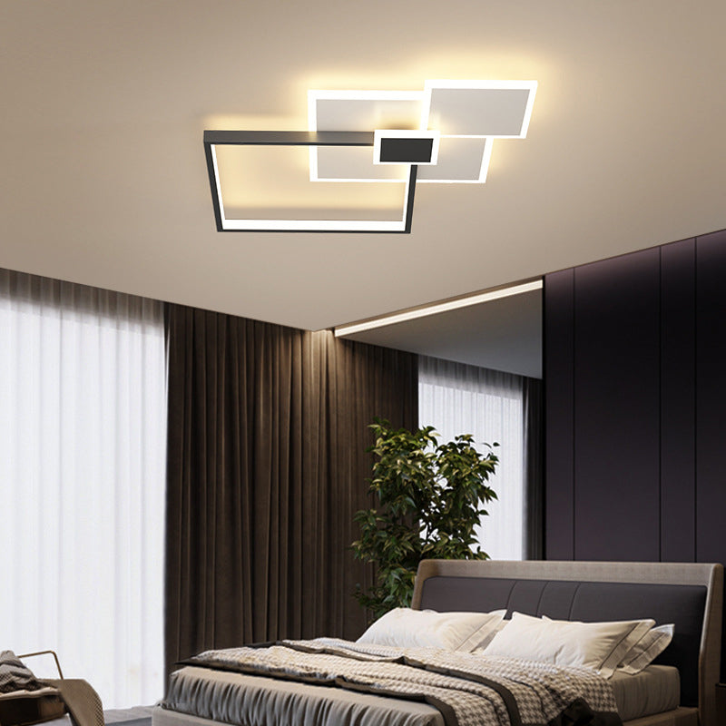 Lámpara de techo cuadrada, lámpara de techo LED de metal simple para dormitorio, montaje empotrado, color negro